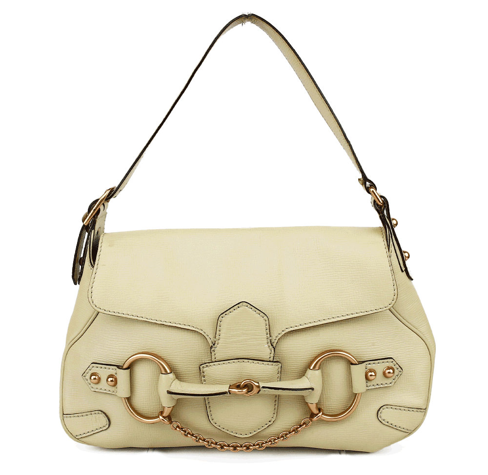 front view of Gucci Cream Leather Horsebit Chain Shoulder Bag