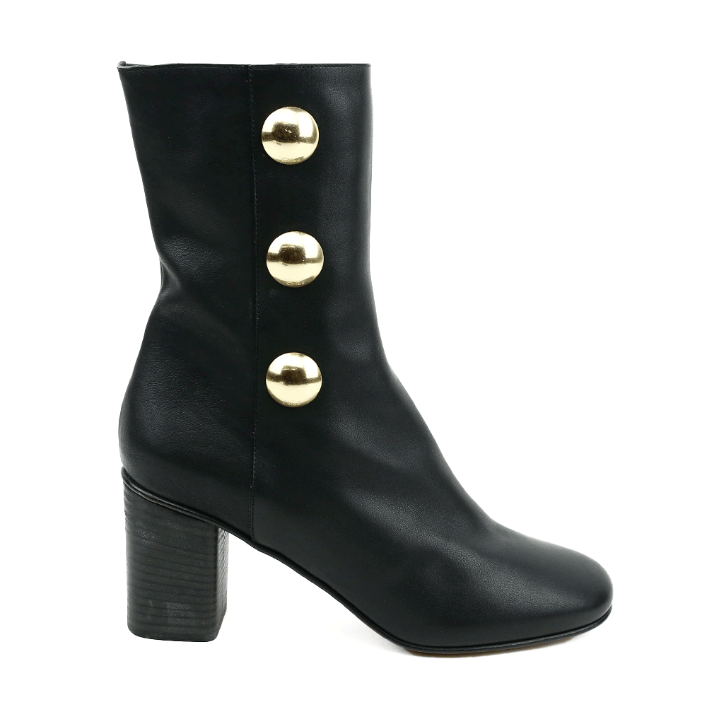side view of Chloe Black Leather Orlando Button Boots