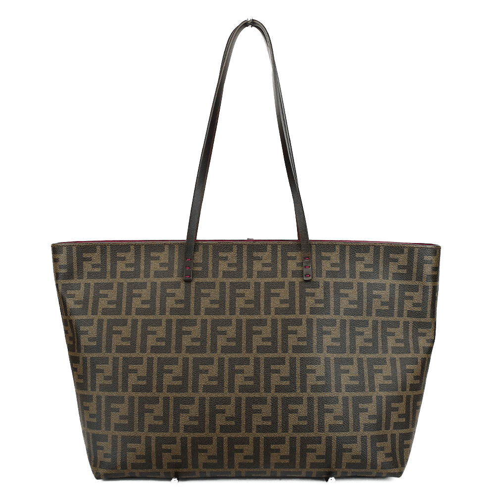 front view of Fendi Brown Coated Canvas Zucca Spalmati Medium Tote