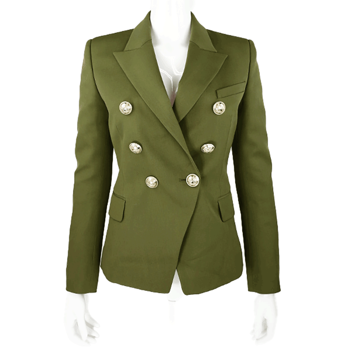 Front view of Balmain Olive Wool Double Breasted Jacket