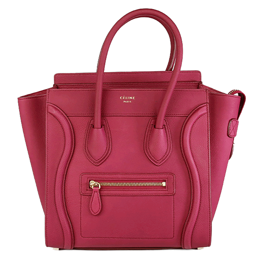 Front view of Celine Berry Baby Drummed Clafksin Leather Micro Luggage