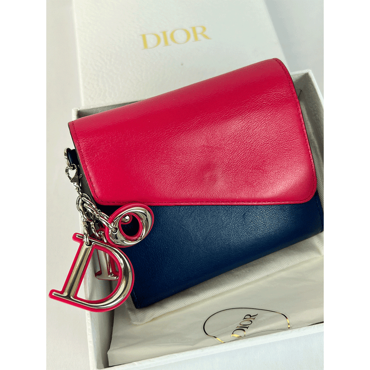 Christian Dior 2 Tone Lady Dior Leather Wallet