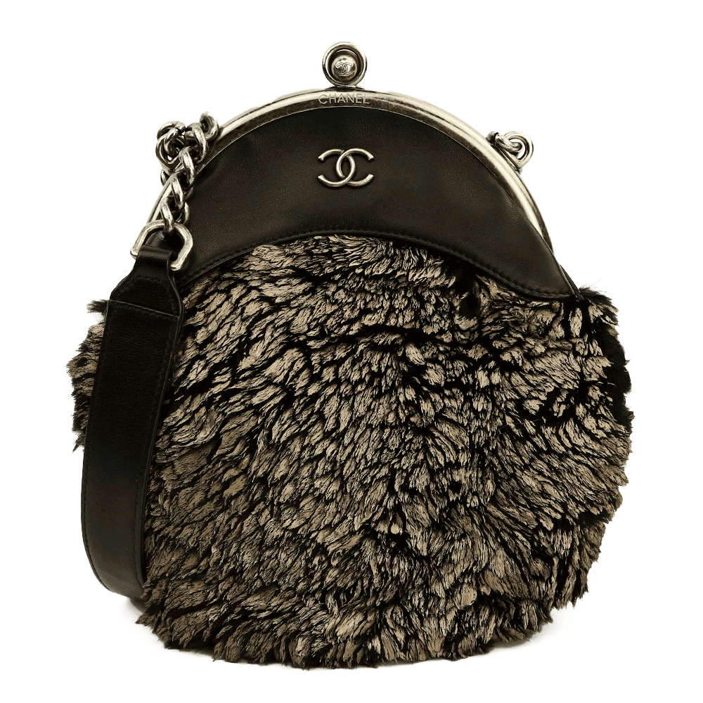 Chanel Black Leather & Painted Fur Frame Bag
