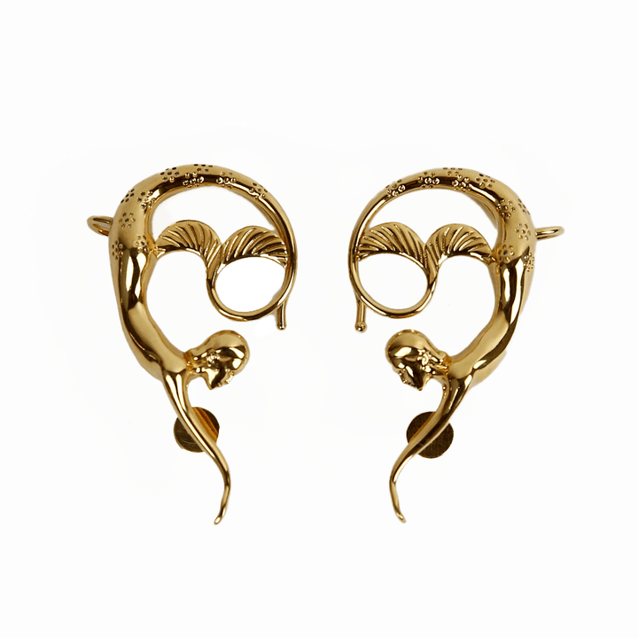 front view of Lanvin Gold Mermaid Cuffed Post Earrings