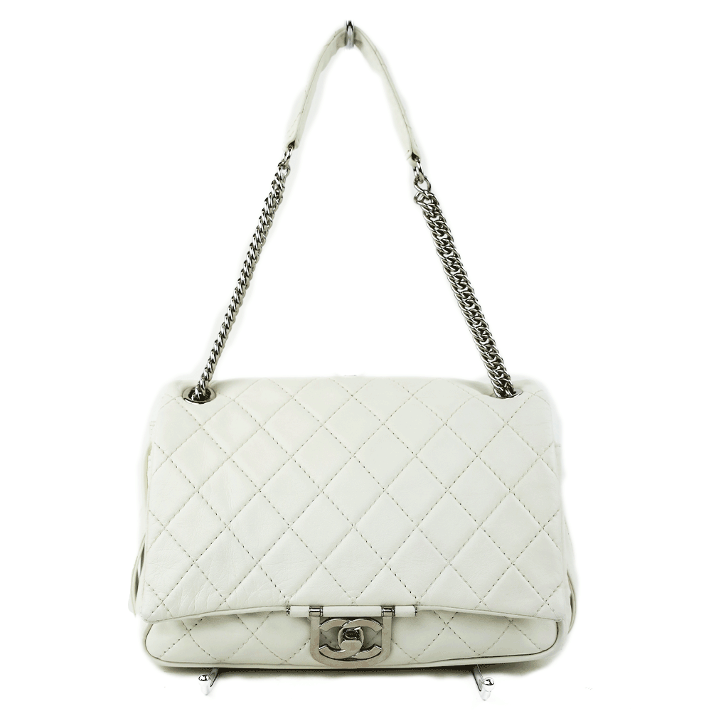 front view of Chanel Icons Secret Label Ivory Leather Shoulder Bag