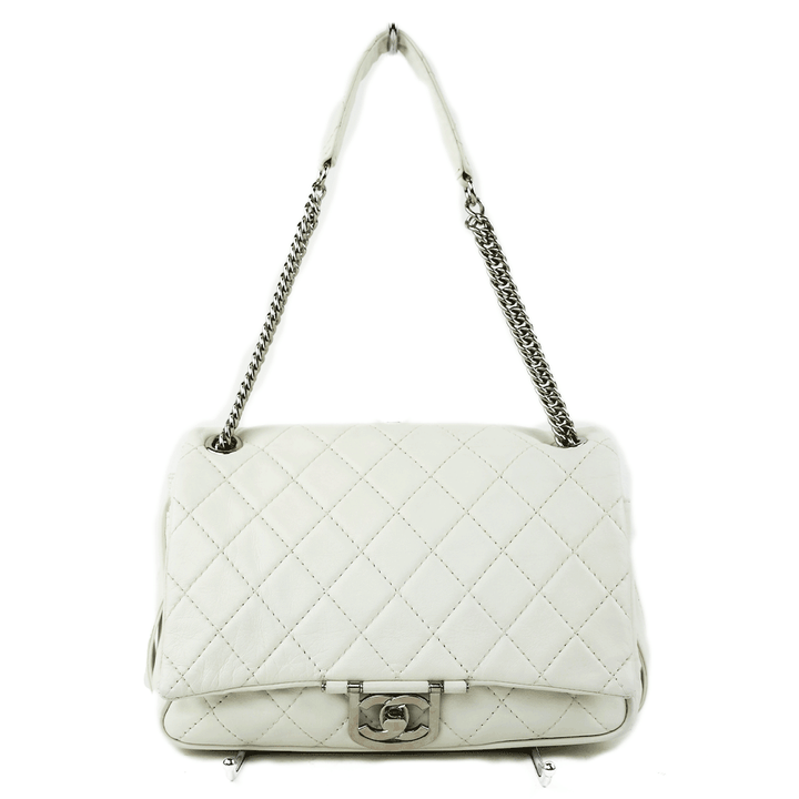 front view of Chanel Icons Secret Label Ivory Leather Shoulder Bag