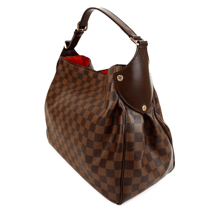 side view of Louis Vuitton Reggia Damier Ebene Shoulder Bag