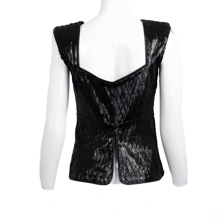back view of Chanel Navy Laser Cut Leather Vest