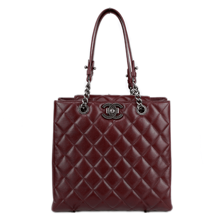 front view of Chanel Burgundy Caviar Leather Rock Shopping Tote
