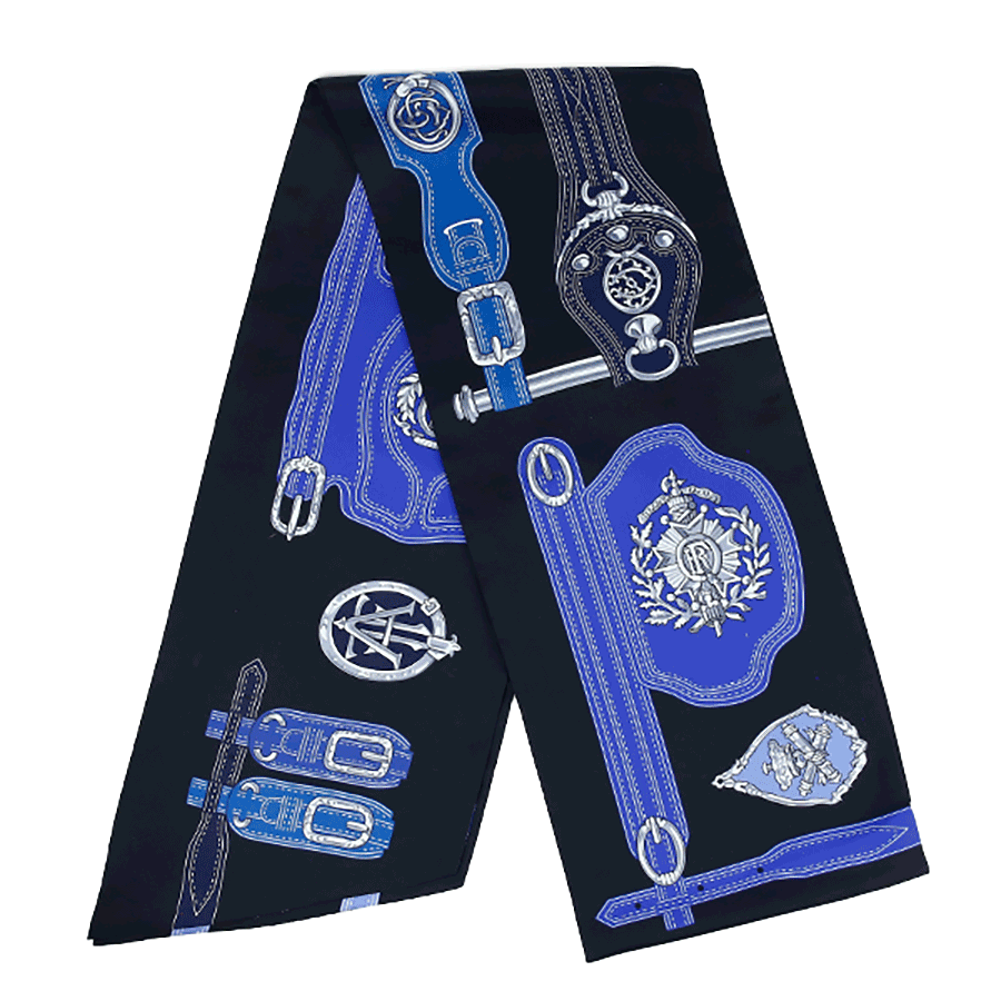 Top view of Hermès Maxi Twilly Navy & Silver Print Scarf