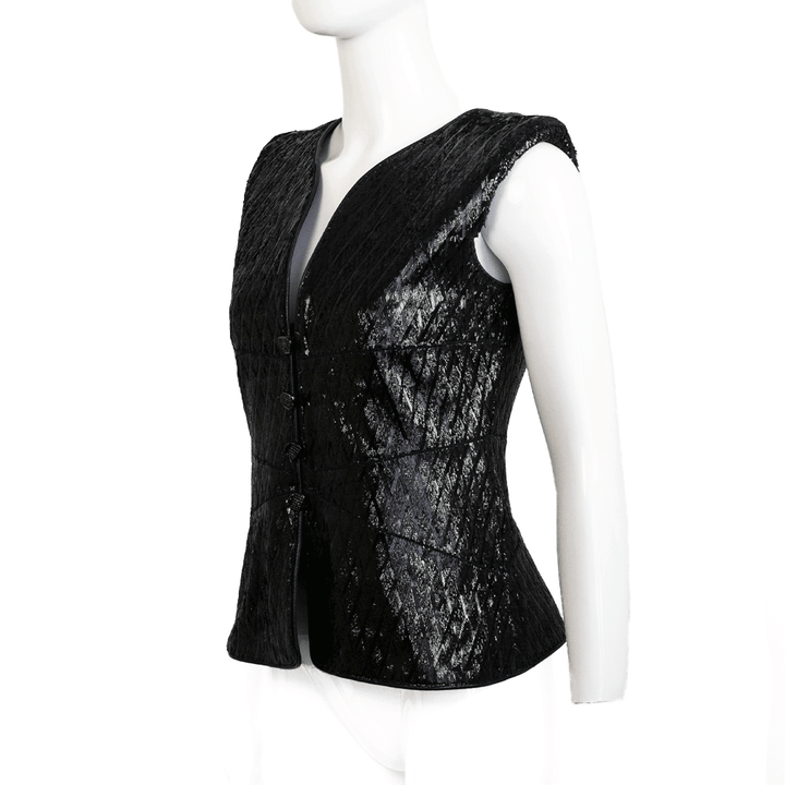 side view of Chanel Navy Laser Cut Leather Vest