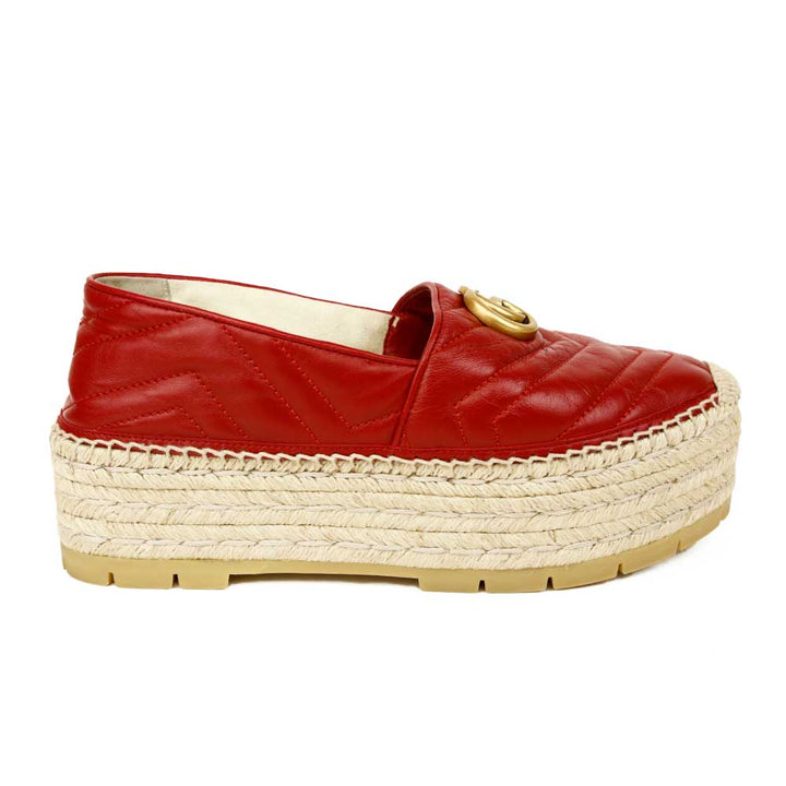 side view of Gucci Red Leather GG Marmont Platform Espadrilles