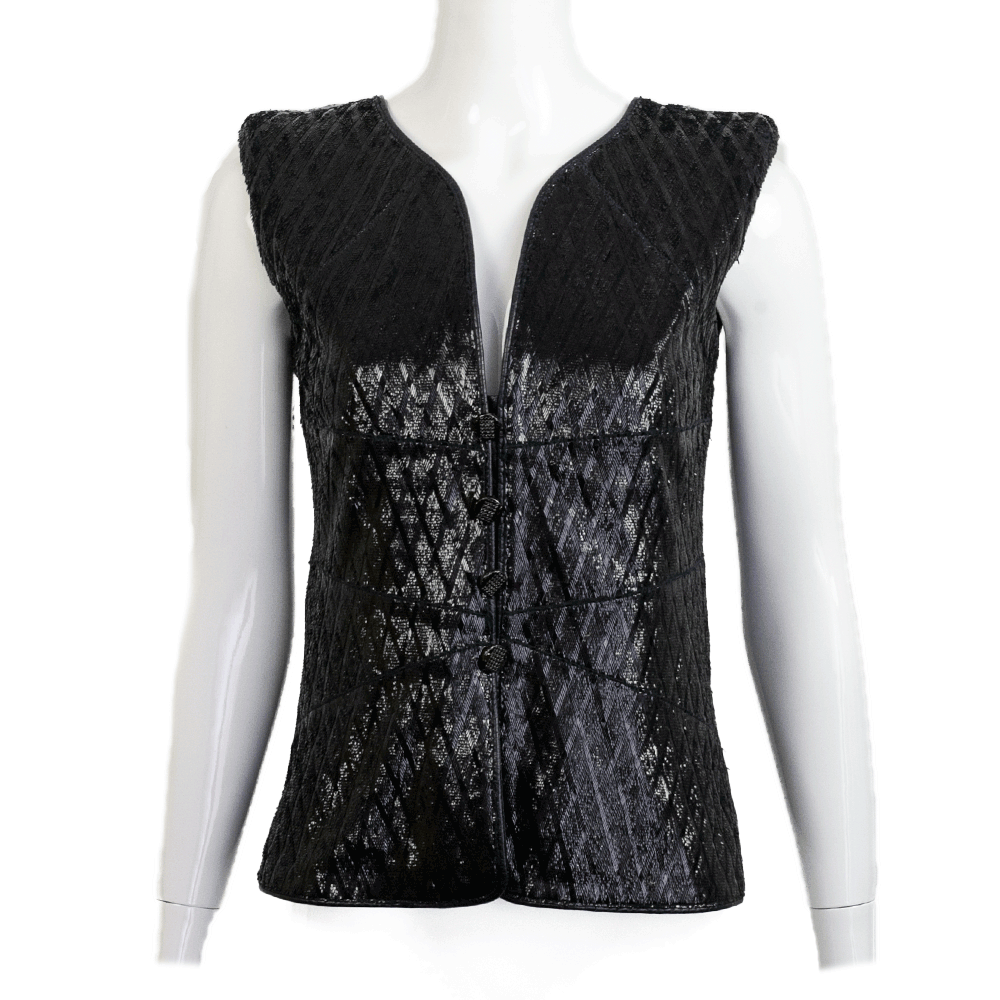 front view of Chanel Navy Laser Cut Leather Vest