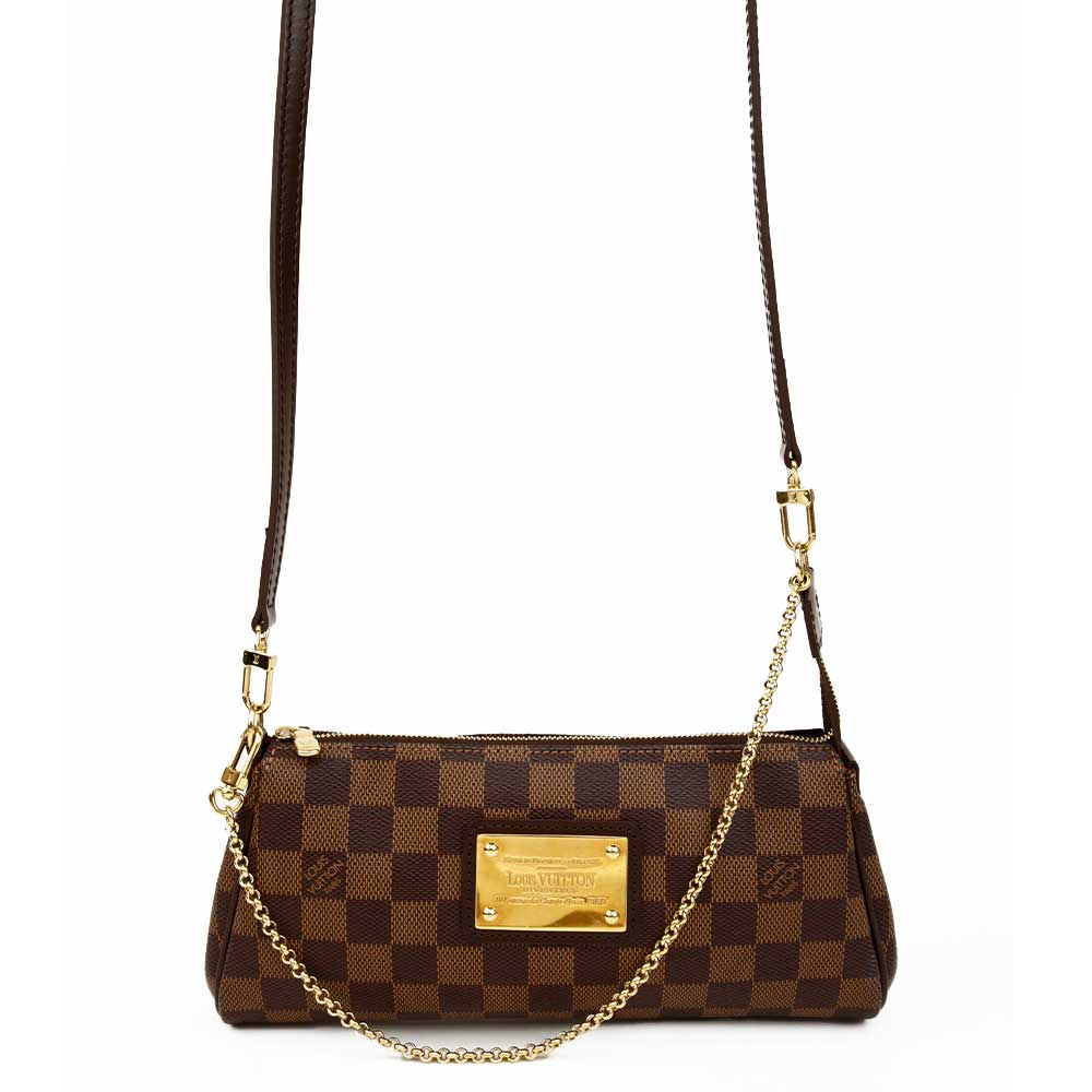 Louis Vuitton Damier Eva Purse With Gold Short Chain And Leather
