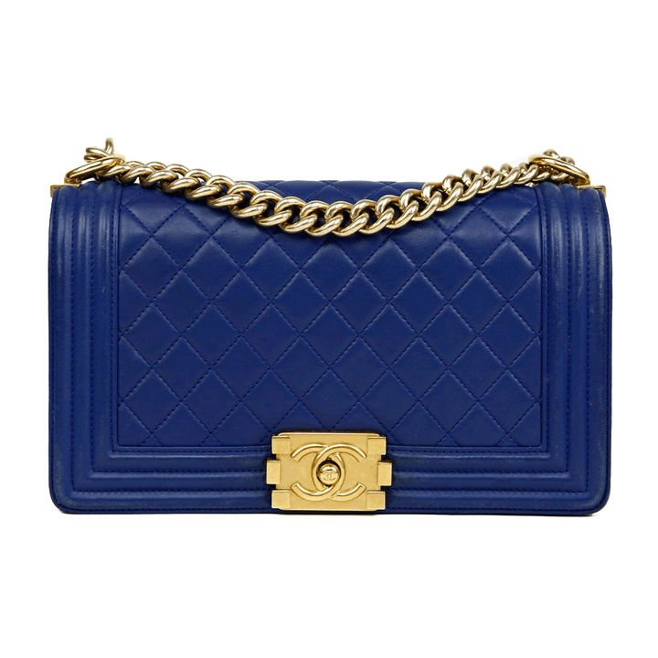 front view of Chanel Blue Medium Boy Bag