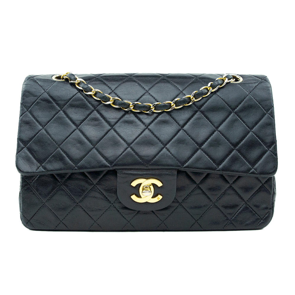 front view of Chanel Vintage Navy Small Classic Double Flap