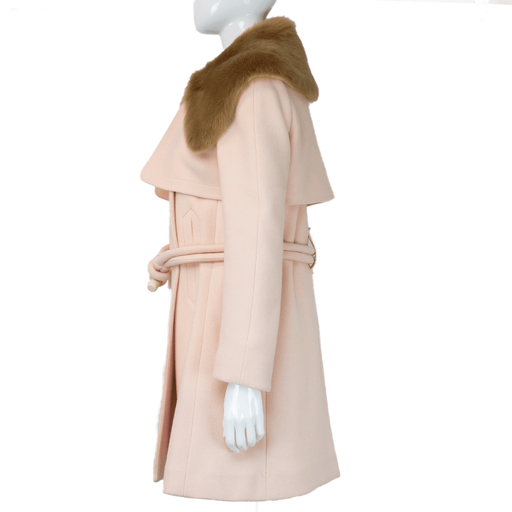 side view of Chloe Light Pink Fur Collar Coat