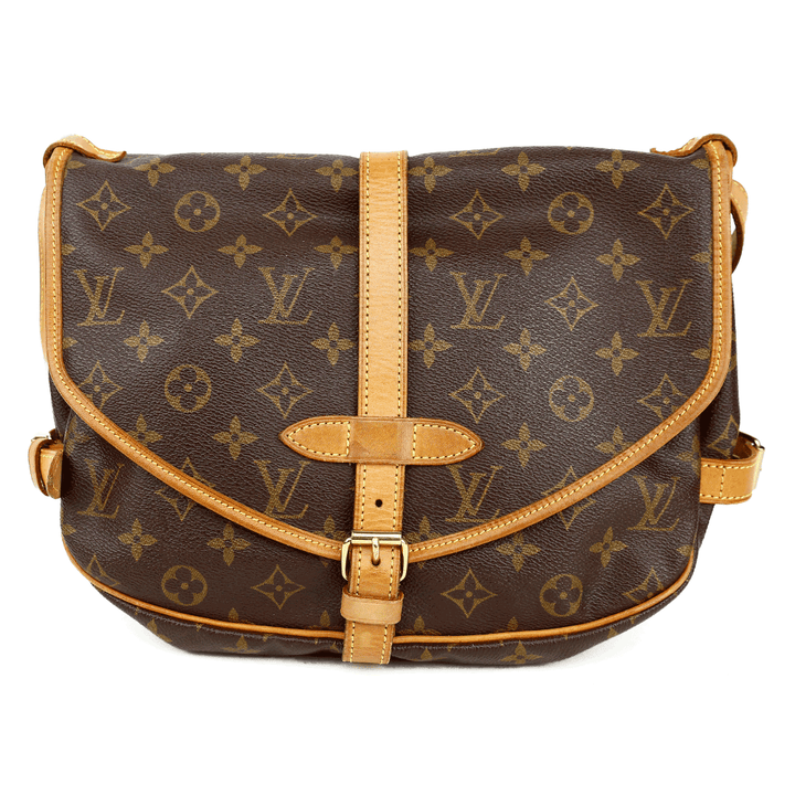 front view of Louis Vuitton Monogram Coated Canvas Saumur 25 Satchel