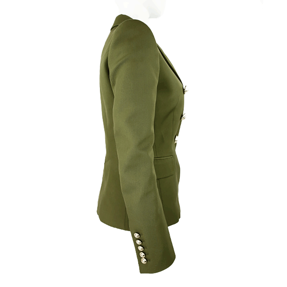Side view of Balmain Olive Wool Double Breasted Jacket