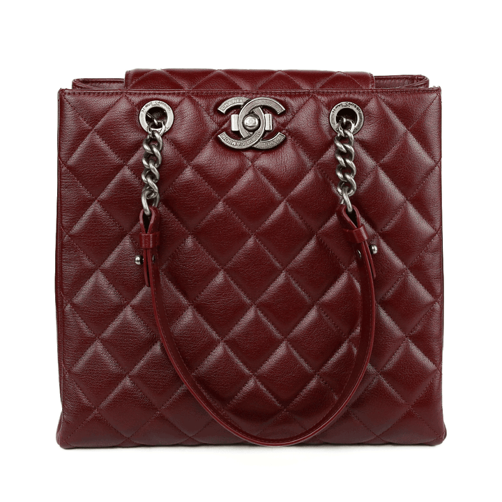 front view of Chanel Burgundy Caviar Leather Rock Shopping Tote