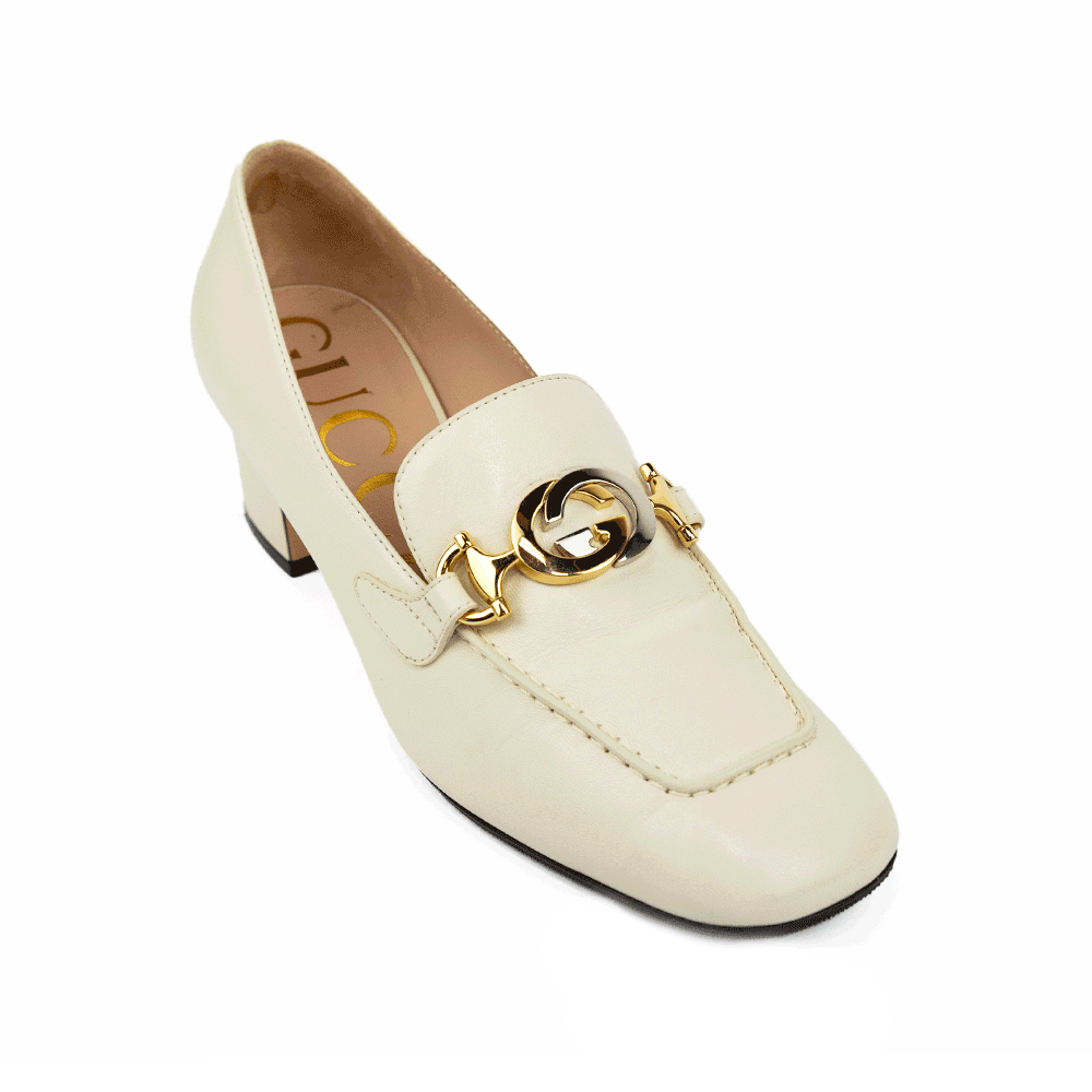 side view of Gucci Zumi 55 Leather Loafer Pumps