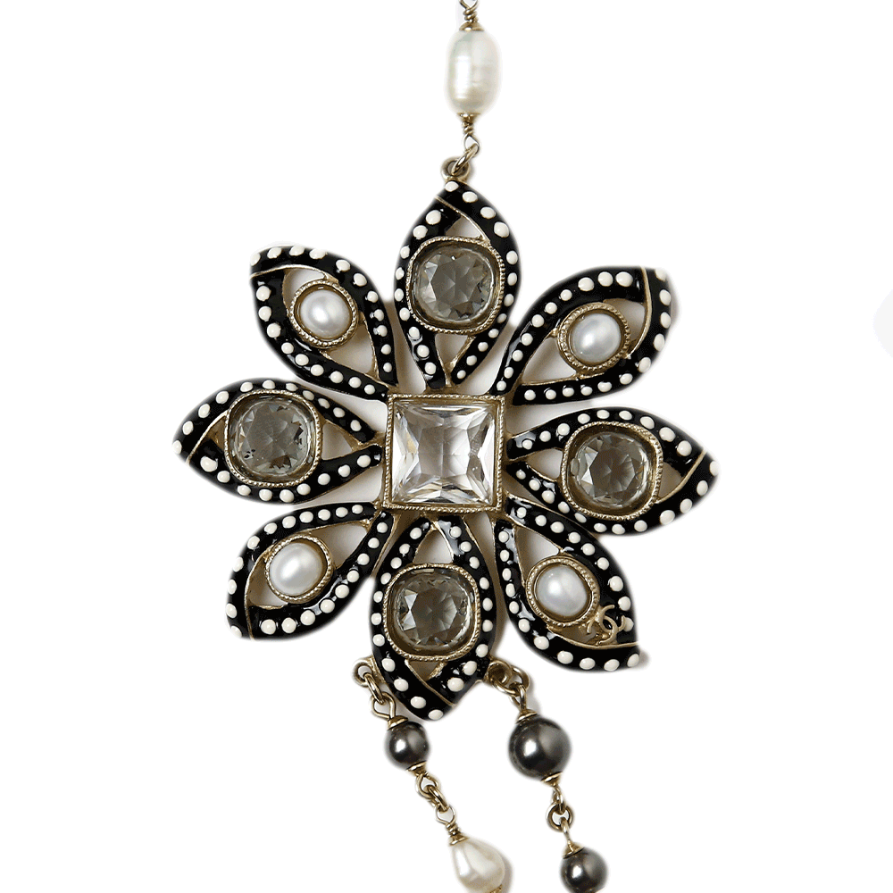 Chanel Strass & Enamel Pearl Station Necklace