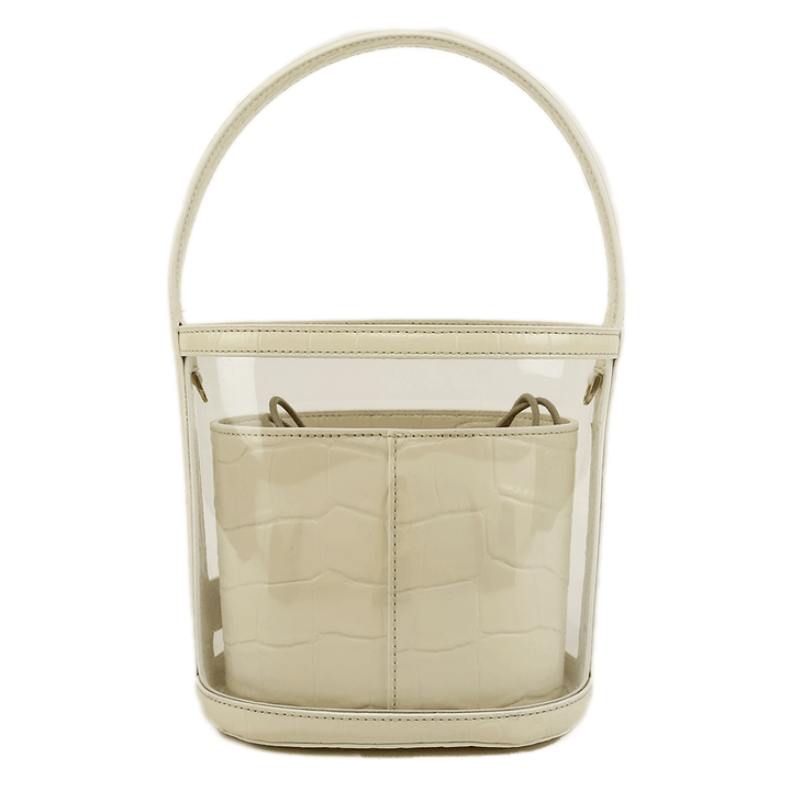 back view of Staud Bissett PVC & Embossed Leather Bucket Bag