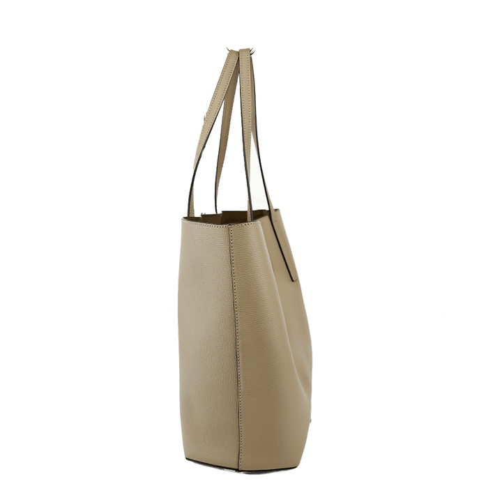 side view of Fendi Beige Leather Cut Out F Logo Shopper Tote