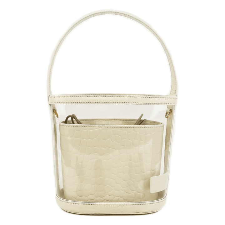 front view of Staud Bissett PVC & Embossed Leather Bucket Bag