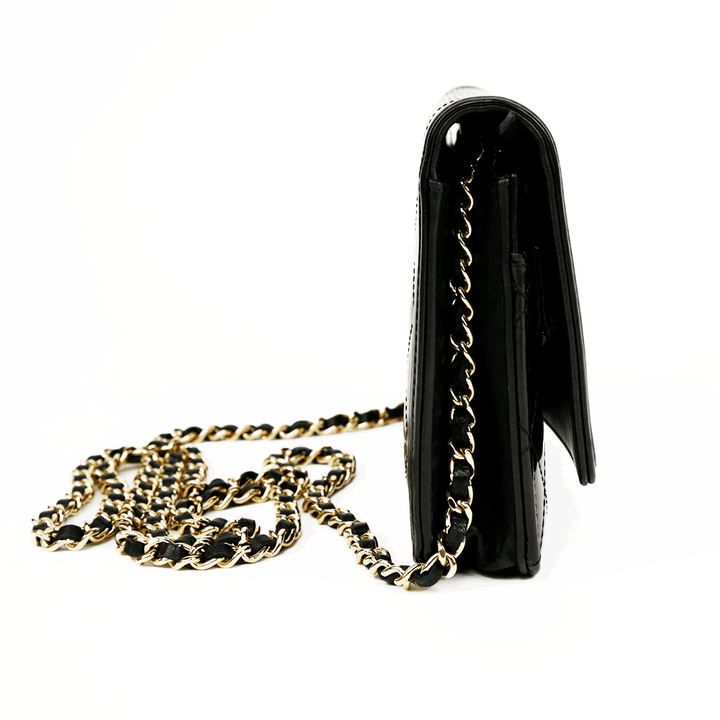Chanel Black Patent Leather Boy Wallet on Chain