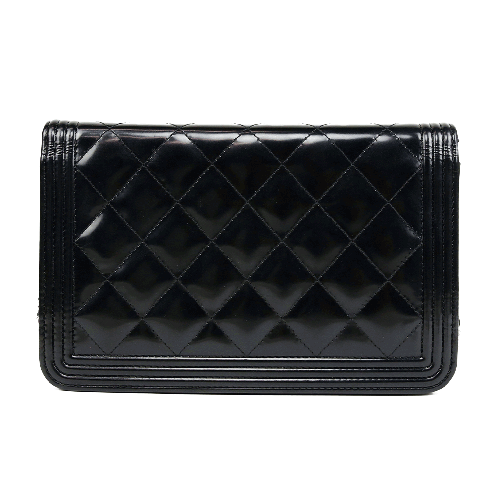 Chanel Black Patent Leather Boy Wallet on Chain