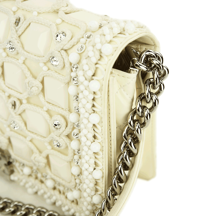 Chain view of Chanel Cream Embellished Medium Boy Bag