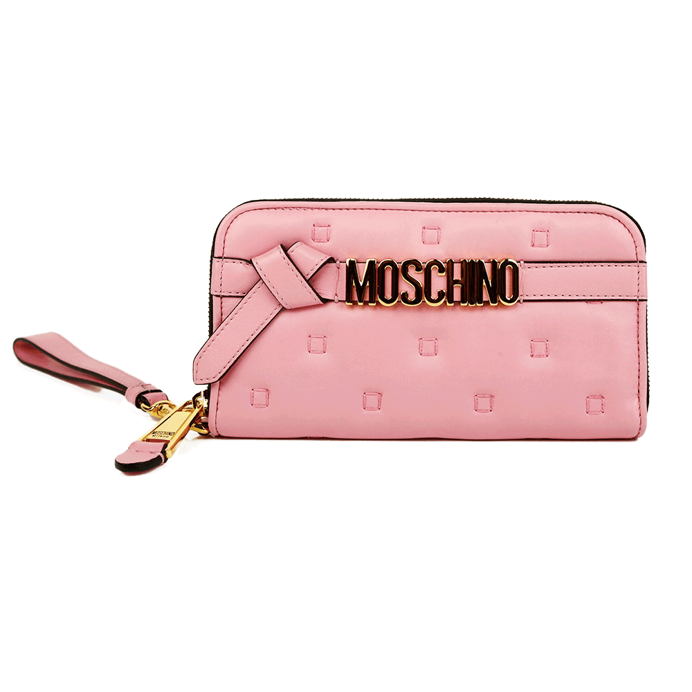 front view of Moschino Pink Quilted Leather Wallet