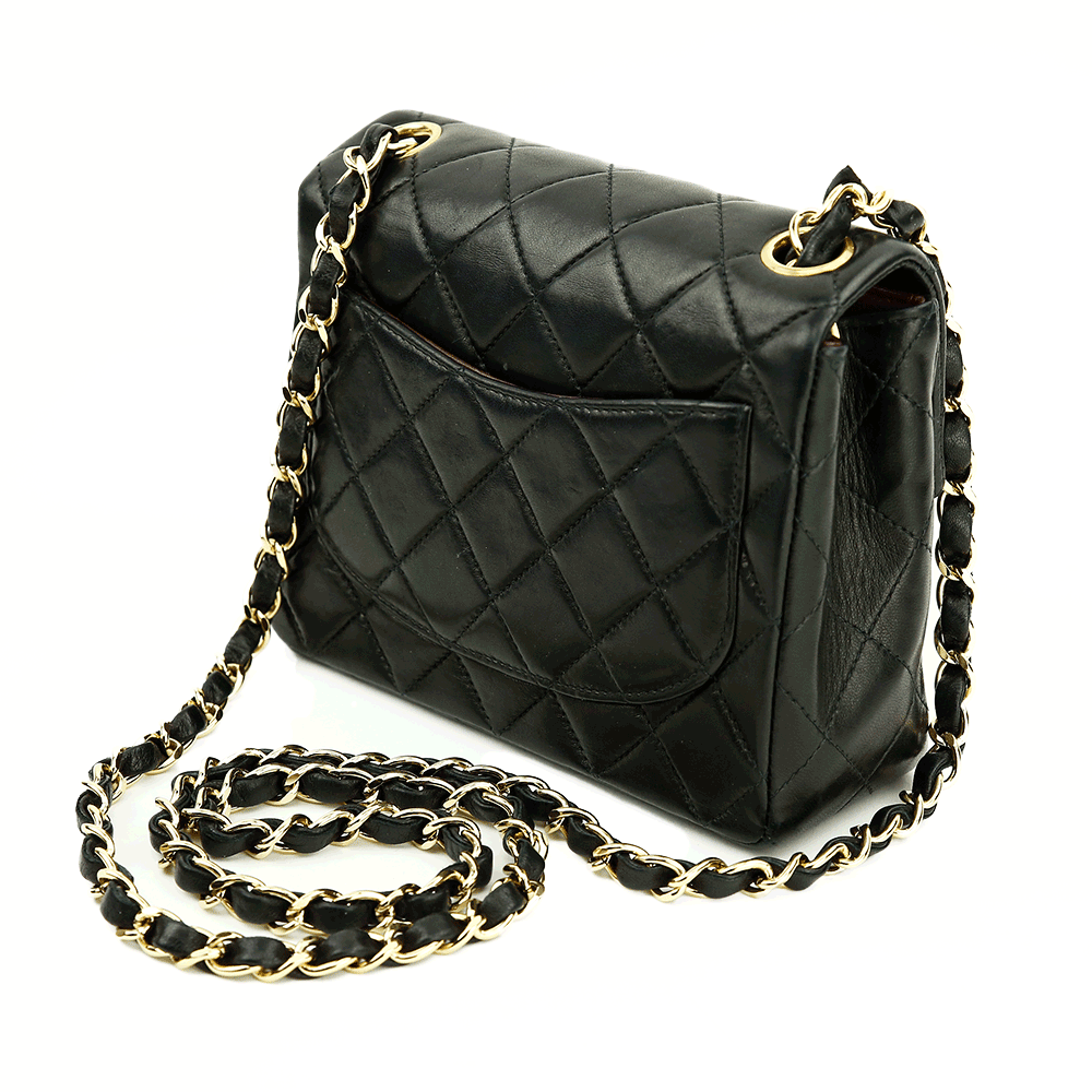 Back view of Chanel Black Lambskin Classic Square Mini Flap Bag (2000)