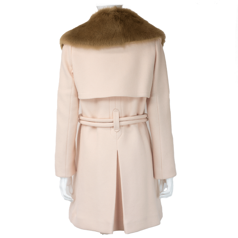 back view of Chloe Light Pink Fur Collar Coat