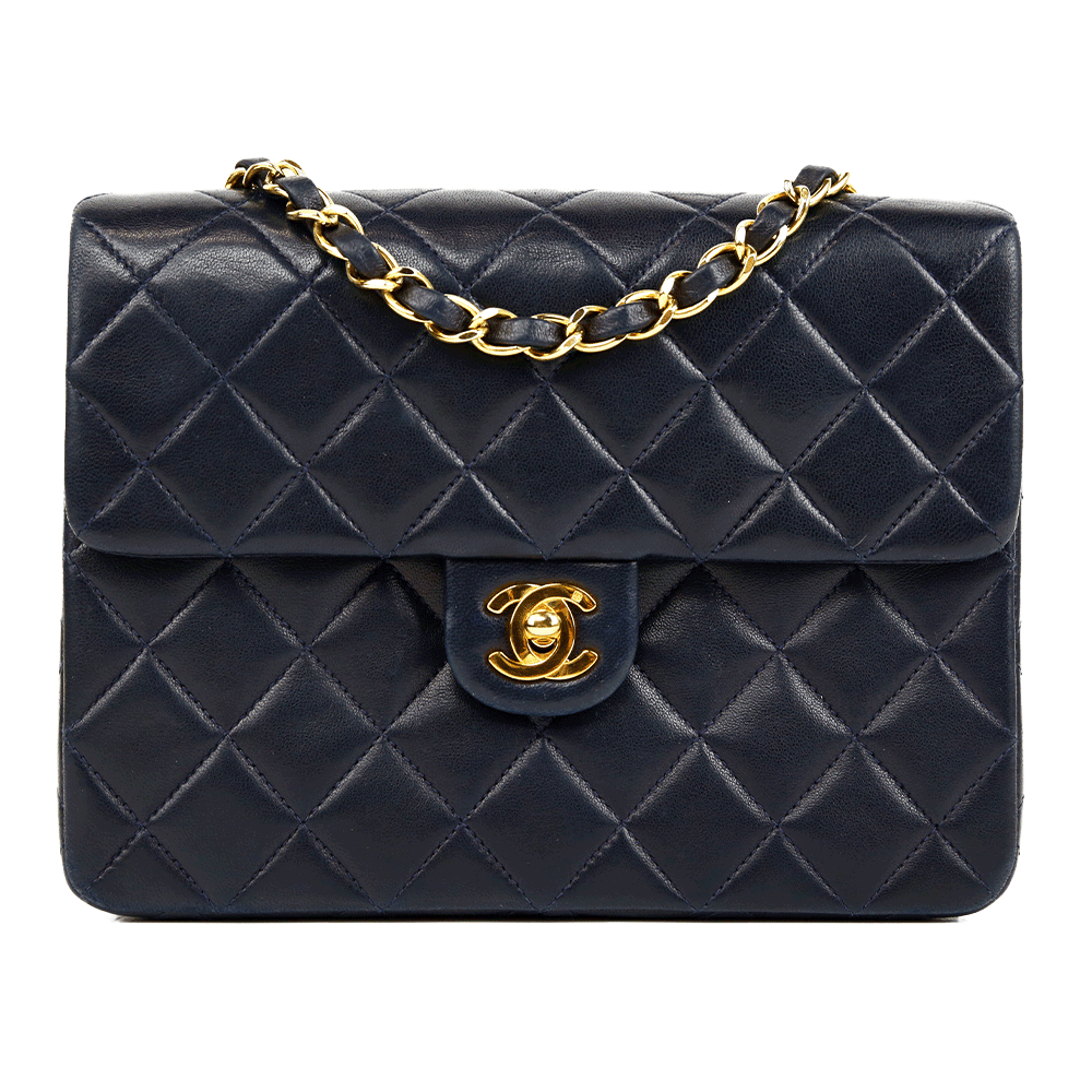 front view of Chanel Navy Vintage Mini Square Classic Flap Bag