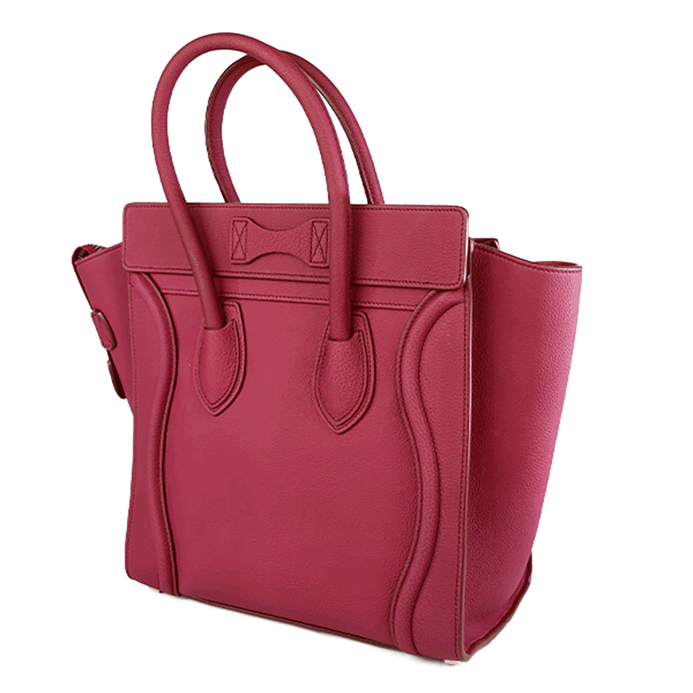 Back view of Celine Berry Baby Drummed Clafksin Leather Micro Luggage