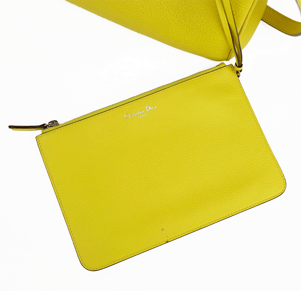 pouch view of Dior Yellow Pebbled Leather Diorissimo Tote Bag