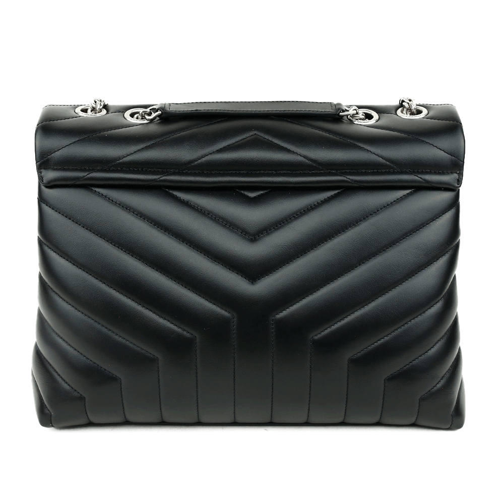 back view of Saint Laurent LouLou Medium Bag in Black Matelassé Y Leather