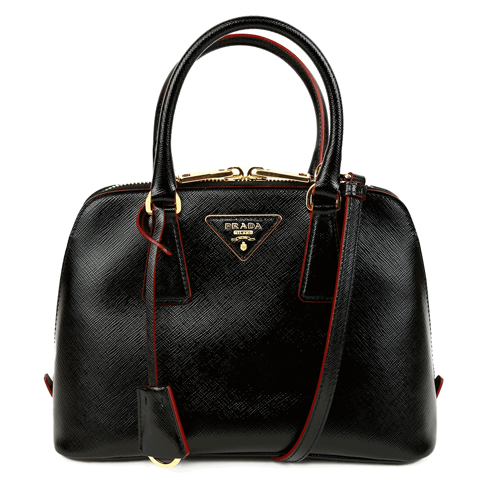 front view of Prada Black Saffiano Vernice Small Promenade Bag