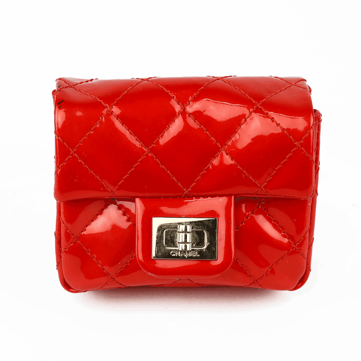 front view of Chanel Red Quilted Patent Leather 2.55 Mini Ankle/Wrist Bag