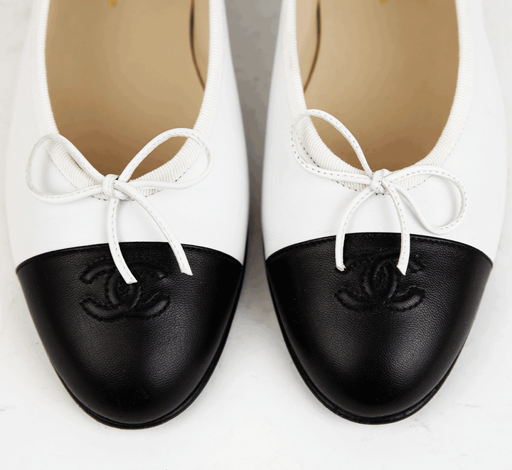 Chanel White Leather Cap Toe Ballet Flats