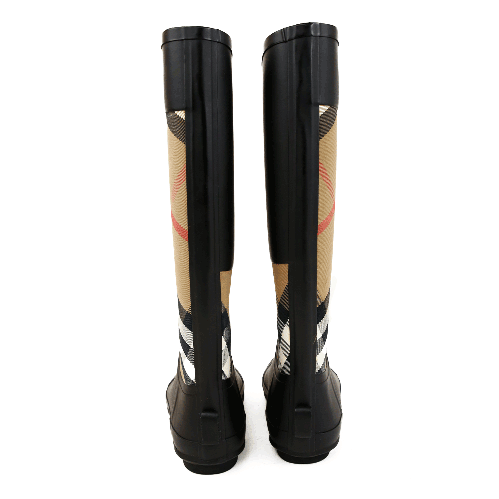 Burberry Black Rubber & Check Canvas Rain Boots