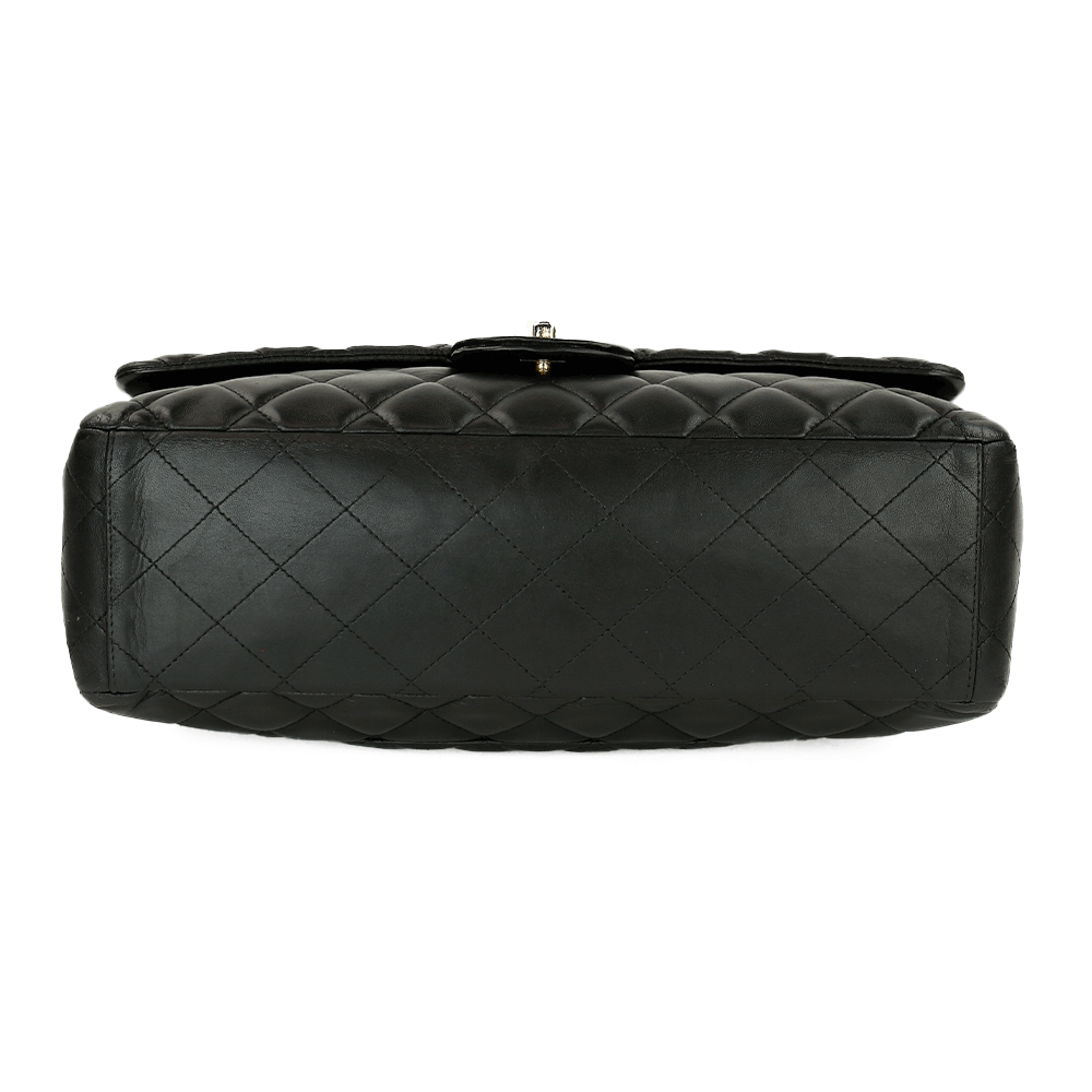 base view of Chanel Black Lambskin Single Flap Maxi Handbag