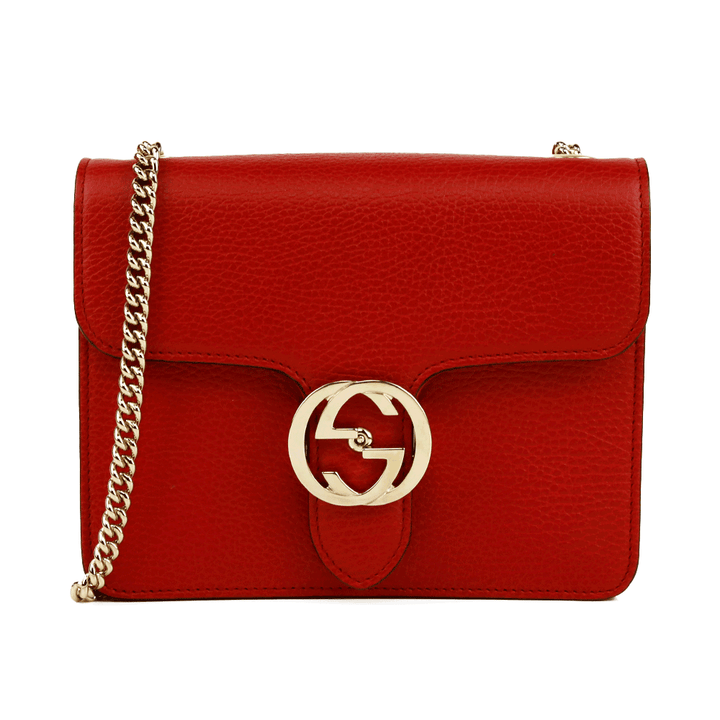 front view of Gucci Red Dollar Calfskin Small Interlocking G Crossbody Bag