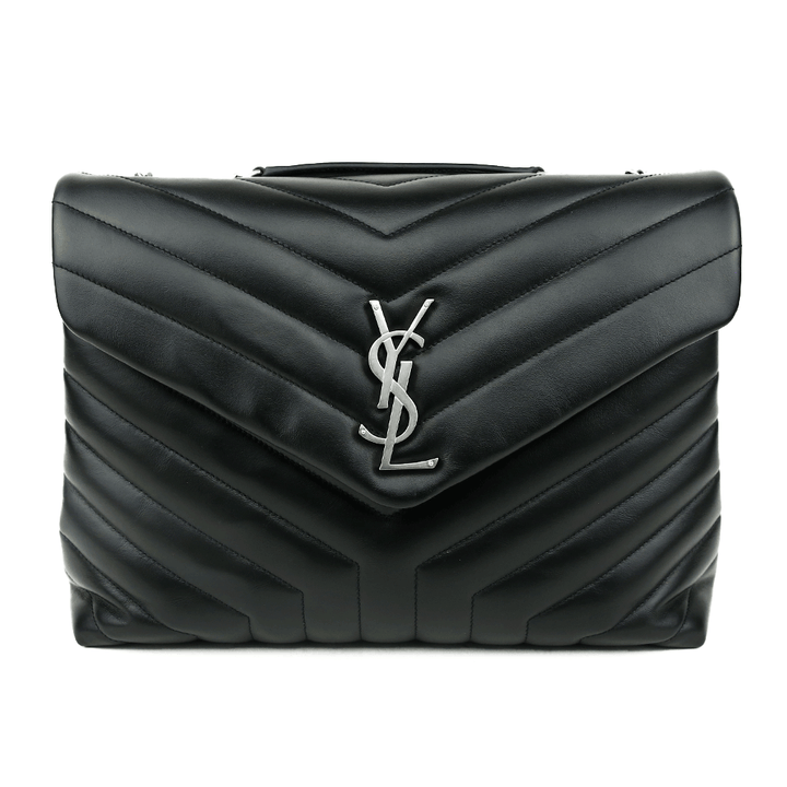 front view of Saint Laurent LouLou Medium Bag in Black Matelassé Y Leather