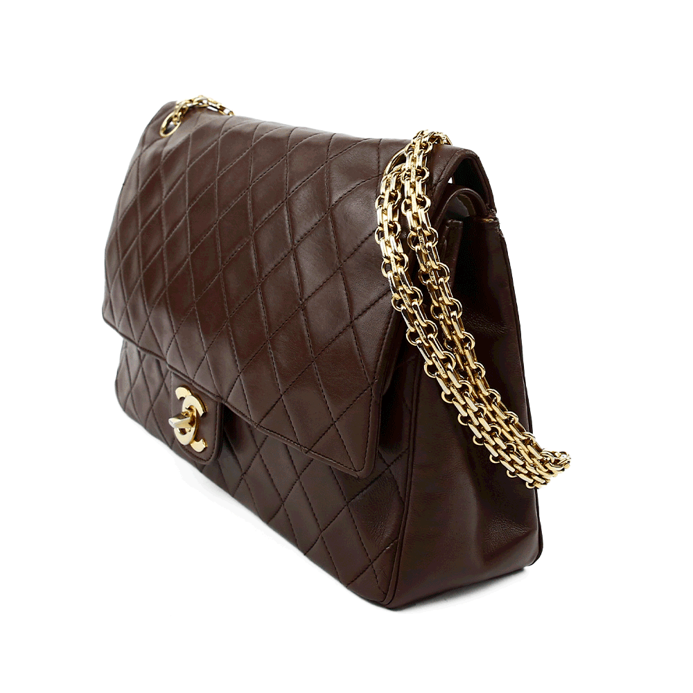 side view of Chanel Chocolate Brown Vintage Medium Double Flap Bag