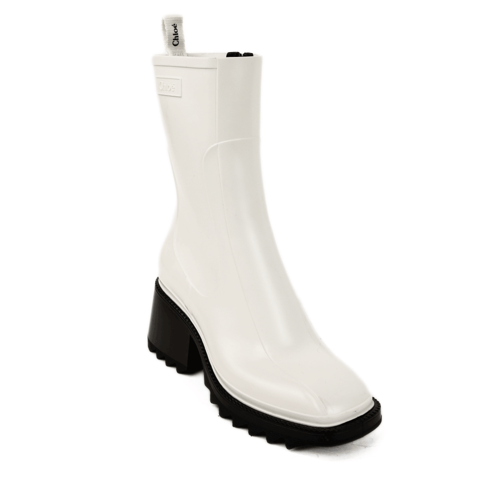 side view of Chloé White Rubber Betty Rain Boots