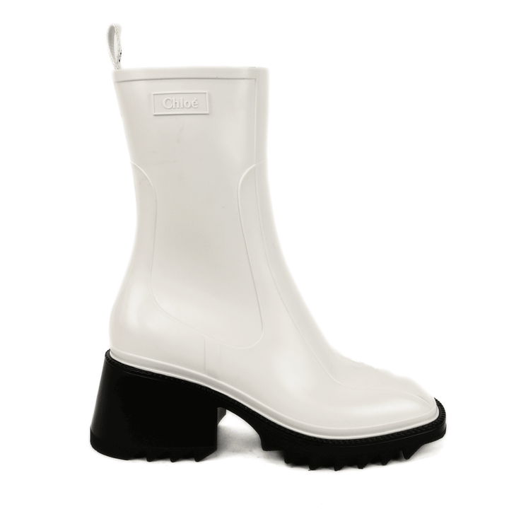 side view of Chloé White Rubber Betty Rain Boots