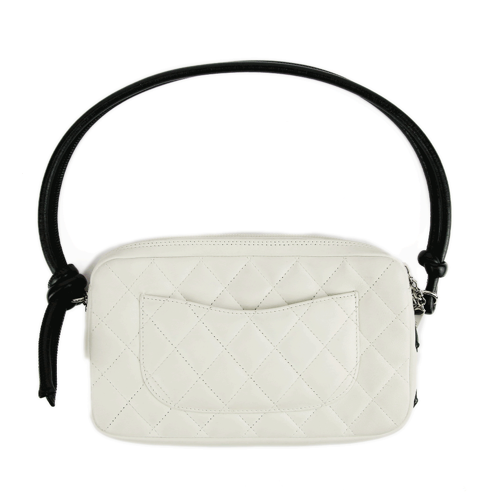 $1000 Chanel White Black Cambon Ligne Lambskin Leather CC Logo Pochette Shoulder  Bag Purse - Lust4Labels